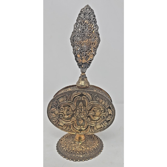 Gilded Ormolu Vintage Vanity Filigree Perfume Bottle W Flowers Applicator U219/1 - Picture 1 of 10